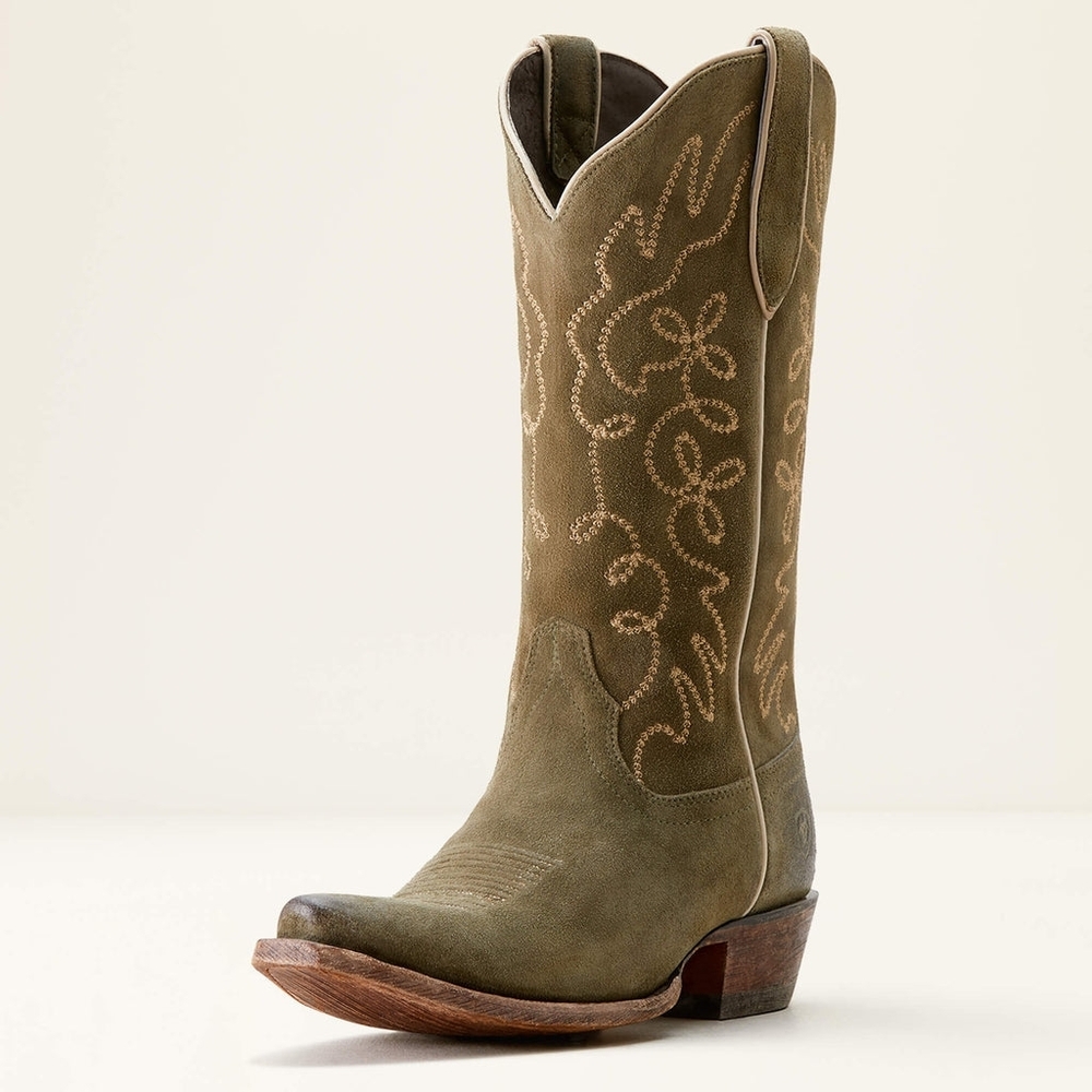 ARIAT Olive Suede Cowboy Boots Size 9.5 Jukebox X Toe - Picture 10 of 14
